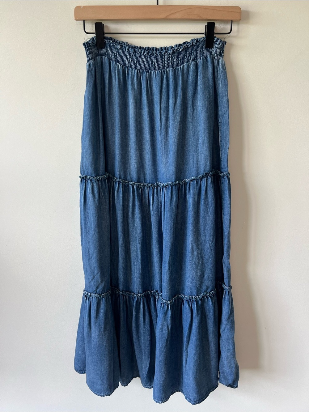 She + Sky Country Nights Denim Tiered Maxi Skirt